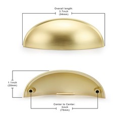 3 in Light Brass Bin Cup Pulls 3″ Hole Centers – Brushed Gold Cabinet Hardware
