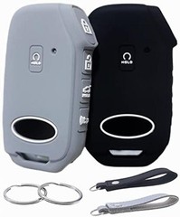 Silicone Rubber Key Fob Cover Compatible with 2022-2024 Kia Cadenza Black Grey
