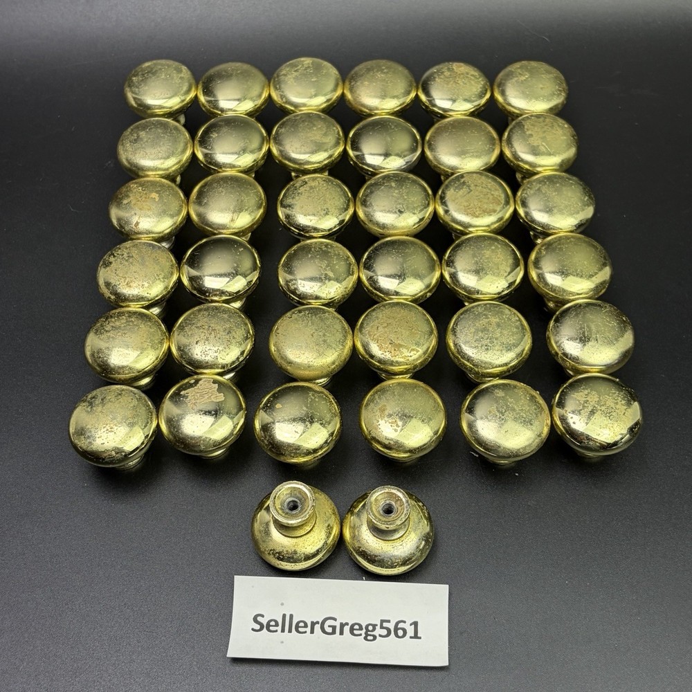 Solid Heavy Duty Brass 1.25 inch Gold Colonial Cabinet Knobs- Lot Of 38 Knobs