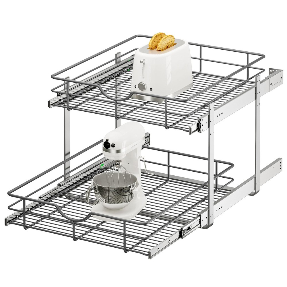 2 Tier Pull Out Cabinet Organizer – 20″ W x 22″ D Soft Close Slide Out Shelve…