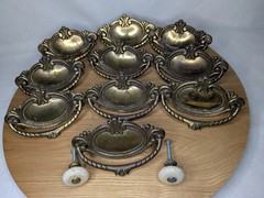 Set 12 Solid Brass Dresser Drawer Hardware Handles Knobs 1987 BPC 21255 WINT. P