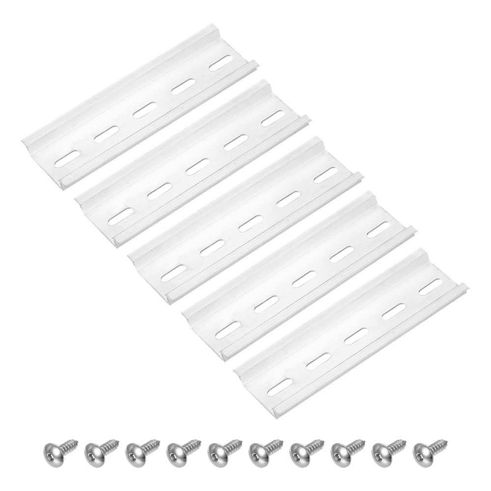 DIN Rail 4″ x 1.4″ x 0.3″ Slotted Zinc Plated Iron with Screw 5 Set