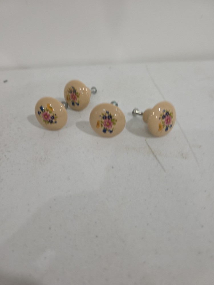 4 Vintage Floral Shabby Drawer Cabinet Knobs Set Porcelain Ceramic 1 3/8 Inches