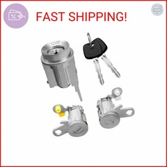 Ignition Switch Lock Key and Front Door Lock Cylinder Set Compatible with Toyota