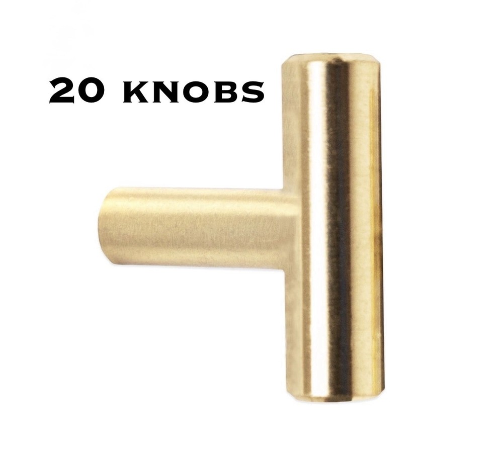 20 Pack- 1-9/16” Gold Brushed Brass Finish Cabinet/Door Knobs With Hardware
