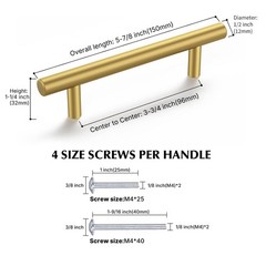 10 PCS 33/4 Inch Gold Cabinet Handles Kitchen Drawer Pulls Brushed Hardware