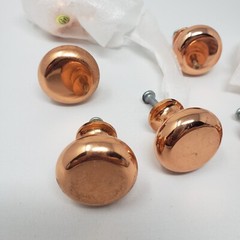 Copper Brass Color Round Metal Cabinet Drawer Pulls Lot of 7 Smooth Shiny