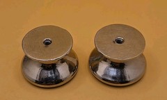 2 Vintage Boy Scouts Solid Chrome Plated Brass Round Cabinet or Drawer Knobs EUC