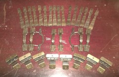 Set of Vintage Amerock Brass Double Demountable Cabinet Hinge, Handle, & Accents
