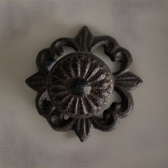 Cast Iron Ornate Fleur De Lis Cabinet Drawer Pull Knobs Backplate Hardware