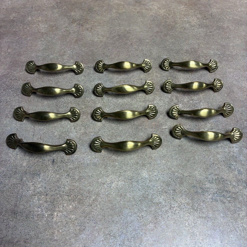 Lot Of 12 Vtg Keeler Brass Company Solid Cast Brass Hardware Brush Gold Tone