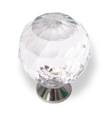 (5 Pack) 1-3/16 inch Design Facets Ball Knob Chrome Base Clear Crystal