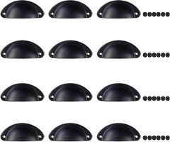12 Pack Matte Black Cabinet Cup Pulls 3.23″ Drawer Handles 2.56″ Hole