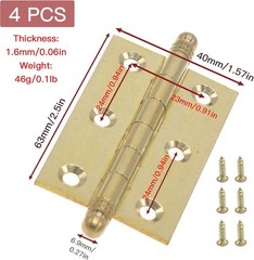 4pk 2.5″ Polished Brass Mini Cabinet Butt Hinges with Screws