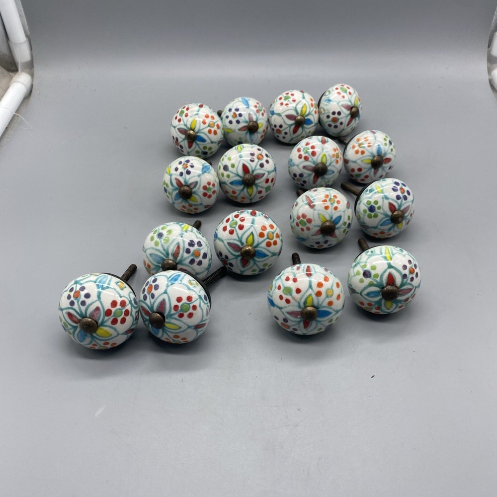 x 16 Multicolor Floral Design Ceramic Porcelain Cabinet Door / Drawer Pulls
