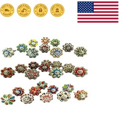 Eclectic Handmade Floral Ceramic Knobs for Cabinets – 30 Assorted Designs
