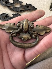 Vintage Antique Ornate Drop Bail Handle Metal French Drawer 6 pulls 6.5” 3.5”CtC