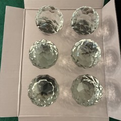 Set 6 Glass Crystal Cabinet Knob Drawer Pull ROUND Faceted NEW UNUSED 1.75”D 1.5