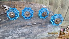 Anthropologie Glass Sea Blue Vtg Drawer Pull Knobs Set of 4