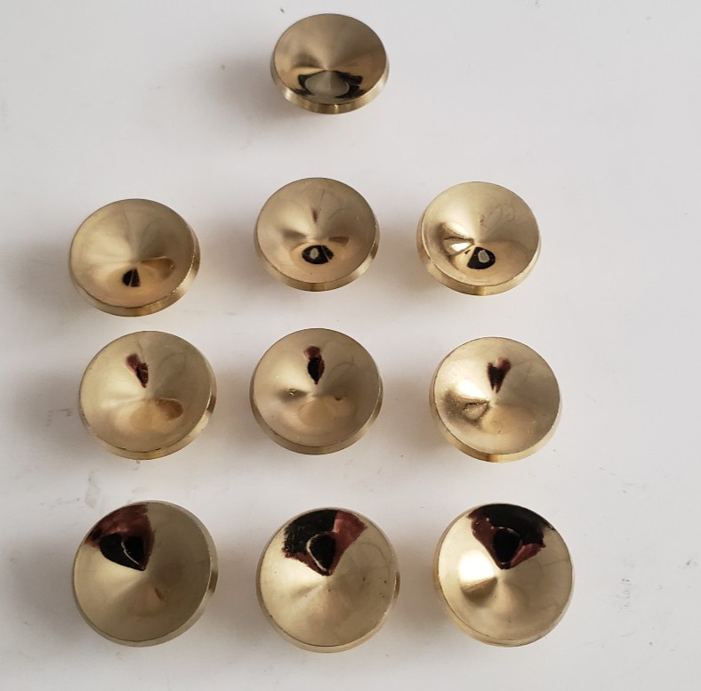 10 New MCM Polished Brass 1-3/8″ Dia Round Concave Knobs Pulls 1950s Japan