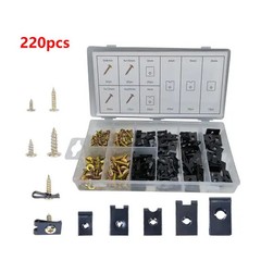 220pcs U-Clip & Self-Tapping Screw Set – M3 to M6 Sizes, Durable Metal Retainers