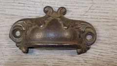 Antique Bin Drawer Handle Cup Pull Ornate Cast Iron Original 2 7/8″ Long