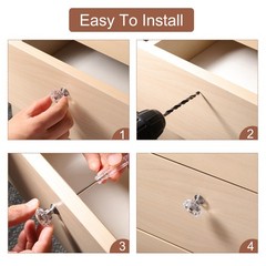 10Pcs Crystal Drawer Knobs 24 mm Dresser Knobs for Cupboard Clear/Gold