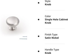 4 PK. SATIN NICKEL FINISH SOLID DRAWER DRESSER KNOBS