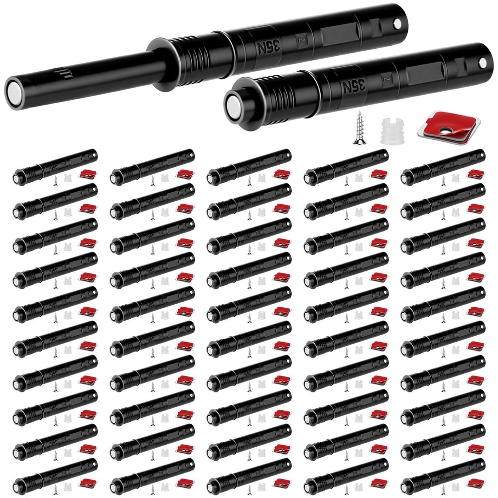 Lounsweer 50 Pack Magnetic Push Latches for Cabinet Door Long Long, Black