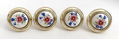 4x Amerock Polished Brass & Porcelain Drawer Pull Cabinet Knob Pink Blue Flowers