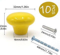10Pack Ceramic Cabinet Knobs, 1.26Inch/32mm Yellow Round Drawer Dresser Knob Pul