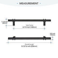 5 Pack 6-1/4 inch Black Zinc Alloy Square Bar Kitchen Cabinet Handles Drawer