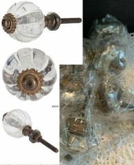 Scalloped Heavy Clear Glass Antique-Brass Knob Cabinet Pull Furniture Hardware