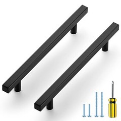Black Cabinet Handles 5 Pack 6-3/10 inch Matte Black Square 8-4/5 Overall
