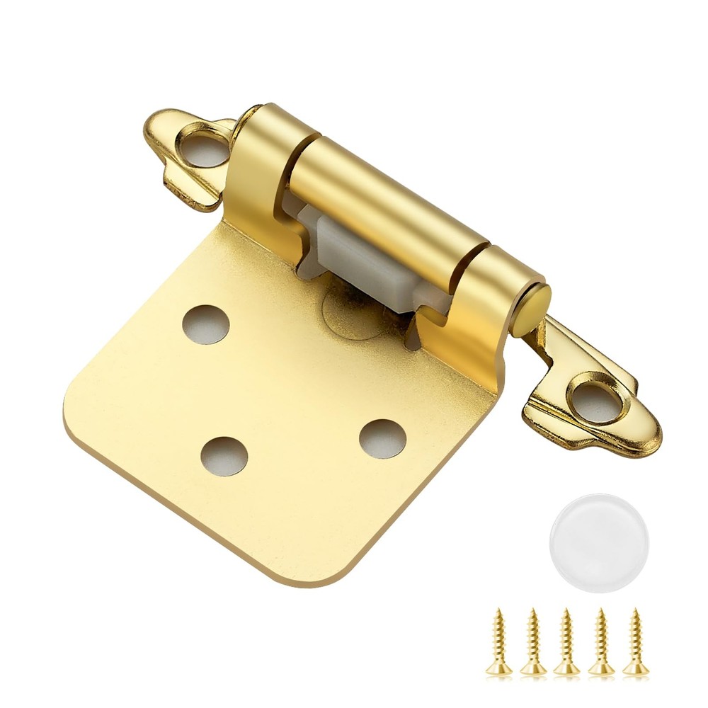 50 Pack 25 Pairs Satin Brass Gold 1/2 In Overlay Self Closing Hinges Kit