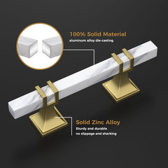 10 Pack 3-3/4 Inch White Marble Cabinet Pulls, Gold Cabinet Handles Marble Grain
