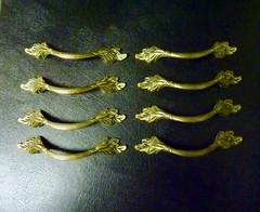Set of 8 Drawer Handles/Screws/Brass/1331/Amerock/Natural Elegance/CURVED/3″ c-c
