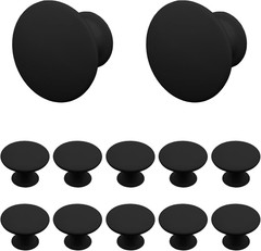 12 Pcs Matte Black Round Cabinet Knobs 30mm Metal Drawer Pulls with Screws
