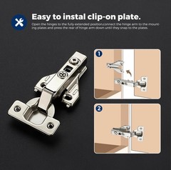 Full Overlay Cabinet Door Hinges 105° Soft Close Concealed Satin Nickel – 2 Pack