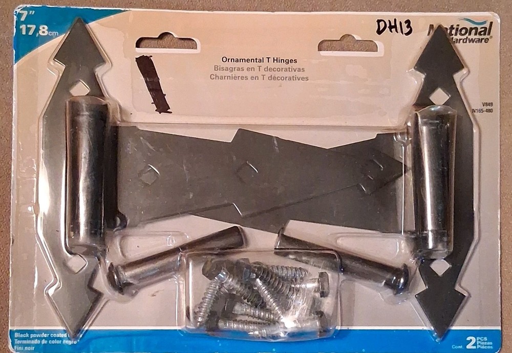 National Hardware Ornate 7in Black Powder Coated T Hinges 2 Pack Removable Pin