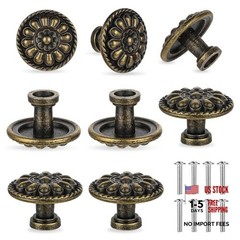 JJUNW 8 Pack Antique Brass Drawer Knobs, Vintage Dresser Drawers Knobs, Solid
