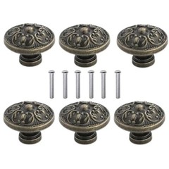6 PCs Vintage Antique Bronze Knob Handles – Drawer Knob Pulls with Embossing,