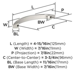 10pcs Amerock BP37356G10 Arc Collection 3-3/4in. 96mm Cabinet Pull Satin Nickel