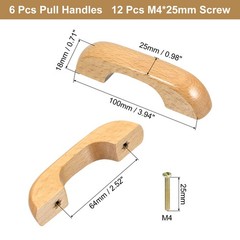 6Pcs U Shaped Beech Wood 2.52″ Hole Spacing Cabinets Drawer Pulls Handles