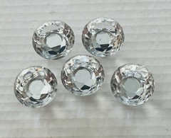 5 IQUALITE Clear Crystal Glass Knobs Round Silver Tone Base Drawer Cabinet