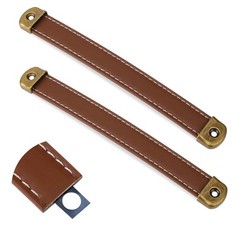 2 Pcs Leather Handles for Drawers Trunk khaki brown