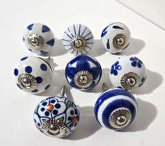 6 Mixed Assorted Blue Shabby Chic Ceramic Cupboard Knobs Drawer Cabinet Pull