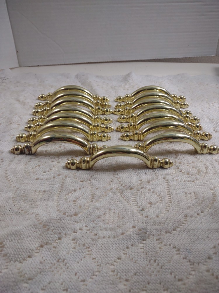 15 Vintage Amerock Charter Bright Brass 3″ Ctr. Cabinet Arch Pull Drawer Handle
