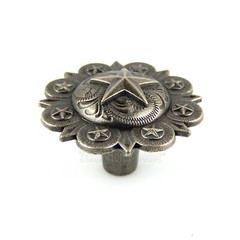 Star Knob Pull Floral Cabinet Drawer Western Decor Old Silver Round 1.5″