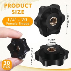 Zhengmy 30 Pcs Female Threaded Knob Black Plastic Head Thru Star Nuts Clamping